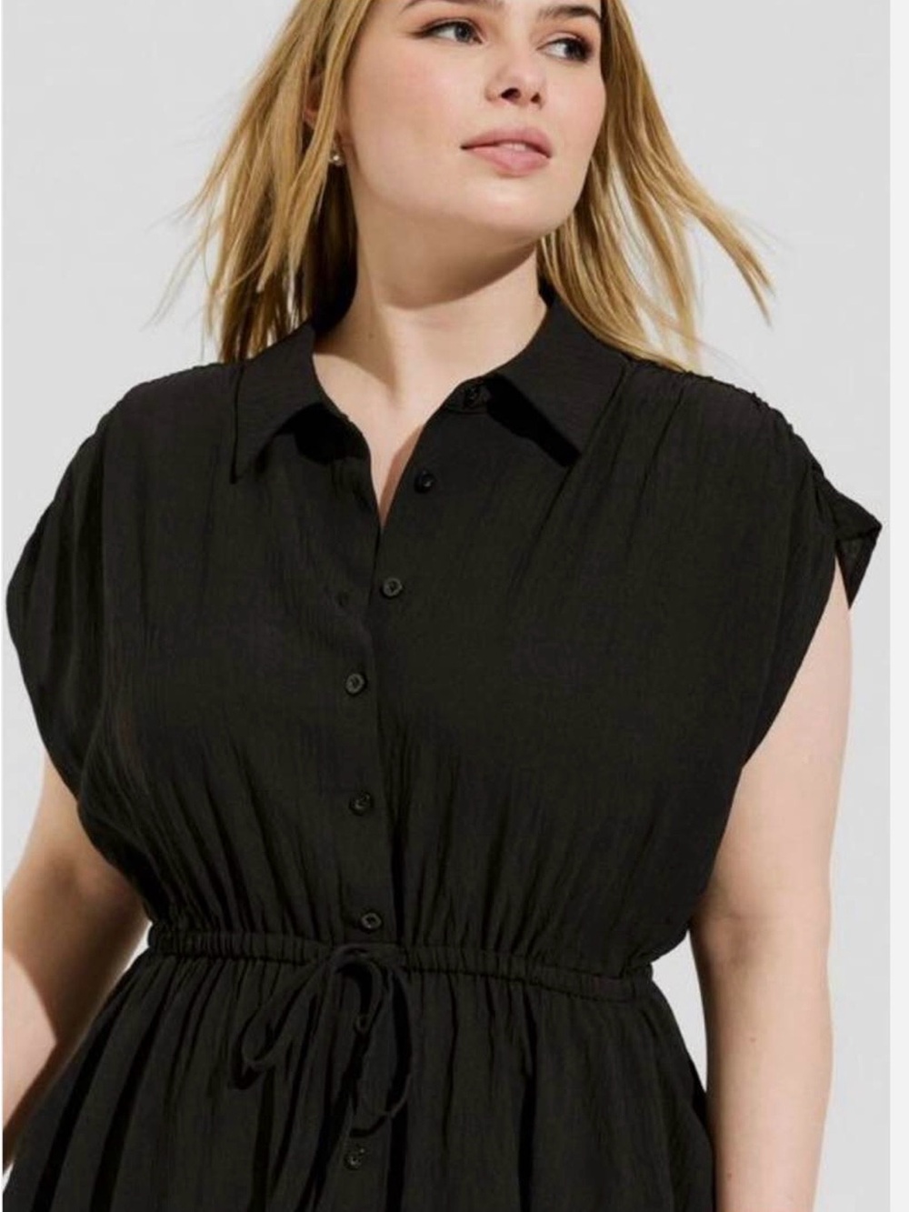 torrid NWT Black Dolman Midi Button-Front Dress with Tie Waist - Picture 7 of 9